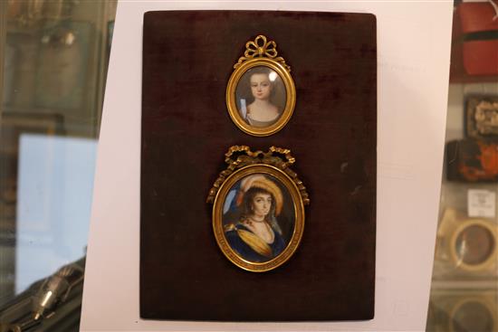 19th century Continental School Miniatures of Elizabeth, Queen of Bohemia (1596-1662) and a girl, largest